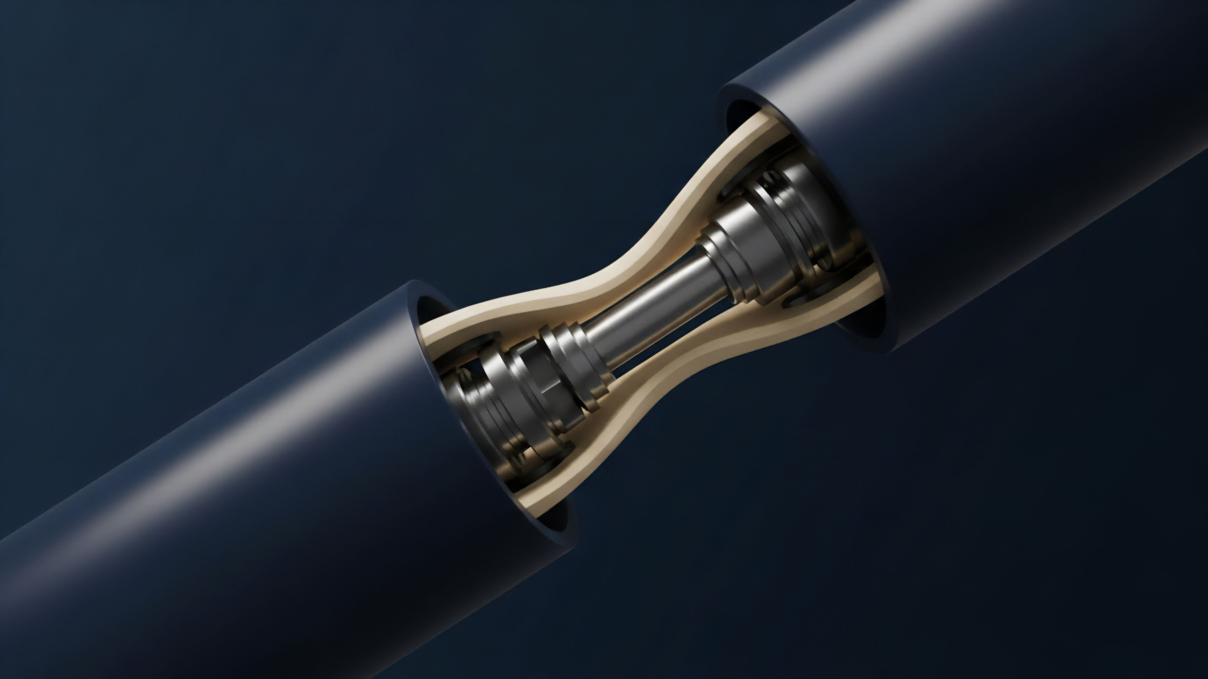 A detailed technical render illustrates a sophisticated mechanical linkage, where two rigid cylindrical components are connected by a flexible, hourglass-shaped segment encasing an articulated metal joint. This configuration symbolizes the intricate structure of derivative contracts and their non-linear payoff function. The central mechanism represents a risk mitigation instrument, linking underlying assets or market segments while allowing for adaptive responses to volatility. The joint's complexity reflects sophisticated financial engineering models, such as stochastic processes or volatility surfaces, essential for pricing and managing complex financial products in dynamic market conditions.