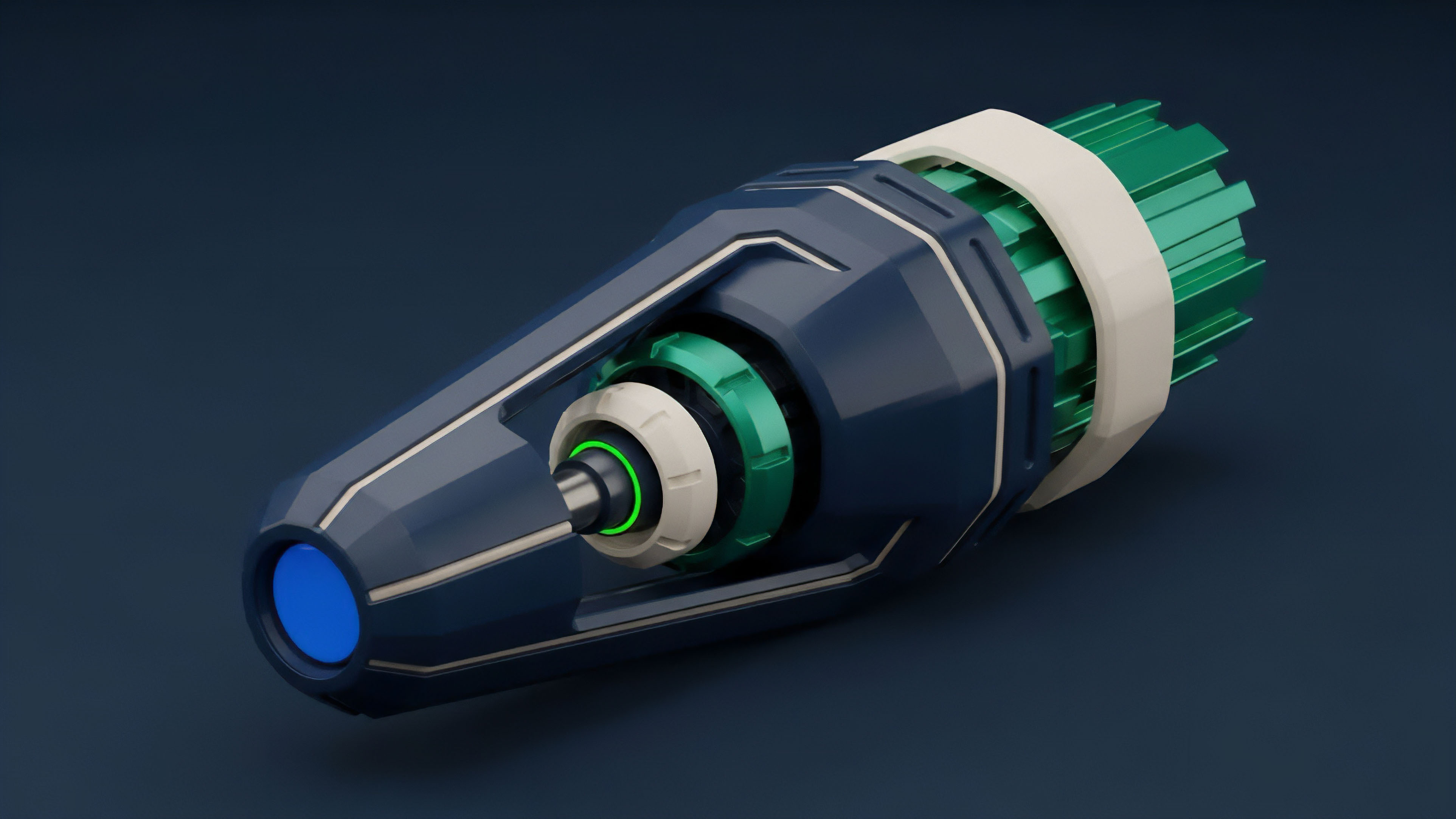 A detailed schematic representing a sophisticated, automated financial mechanism. The object’s layered structure symbolizes a multi-component synthetic derivative or structured product in decentralized finance DeFi. The dark blue casing represents the protective structure, while the internal green elements denote capital flow and algorithmic logic within a high-frequency trading engine. The green fins at the rear suggest automated risk decomposition and mitigation protocols, essential for managing high-volatility cryptocurrency options contracts and ensuring capital preservation in complex markets.