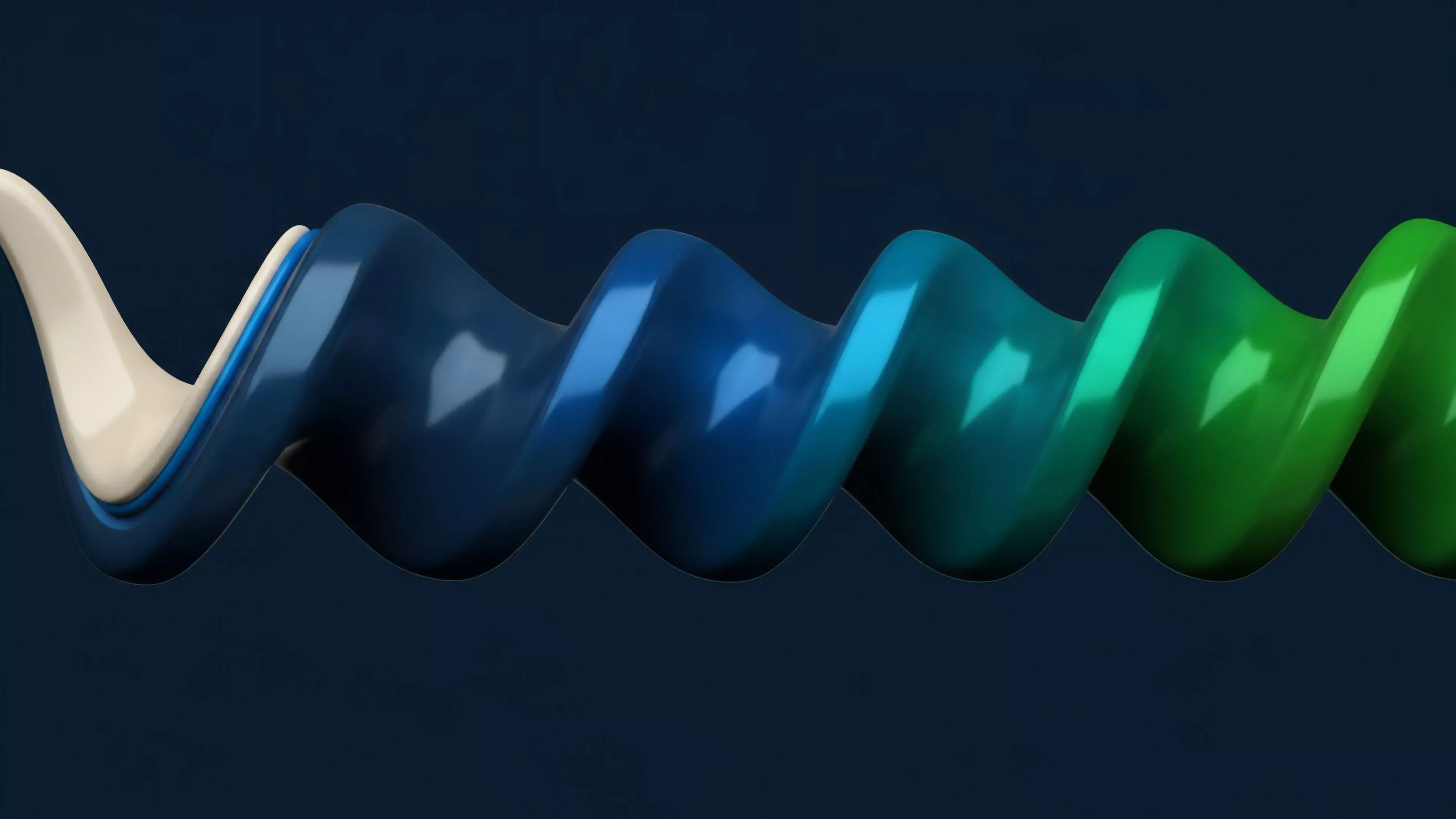A smooth, continuous helical form transitions from light cream to deep blue, then through teal to vibrant green, symbolizing the cascading effects of leverage in digital asset derivatives. This abstract visual metaphor illustrates how initial capital progresses through varying levels of risk exposure and implied volatility. The structure captures the dynamic nature of a perpetual futures contract or the compounding effect of margin requirements on collateralized debt positions within a decentralized finance protocol. It represents a complex financial derivative's value change over time.