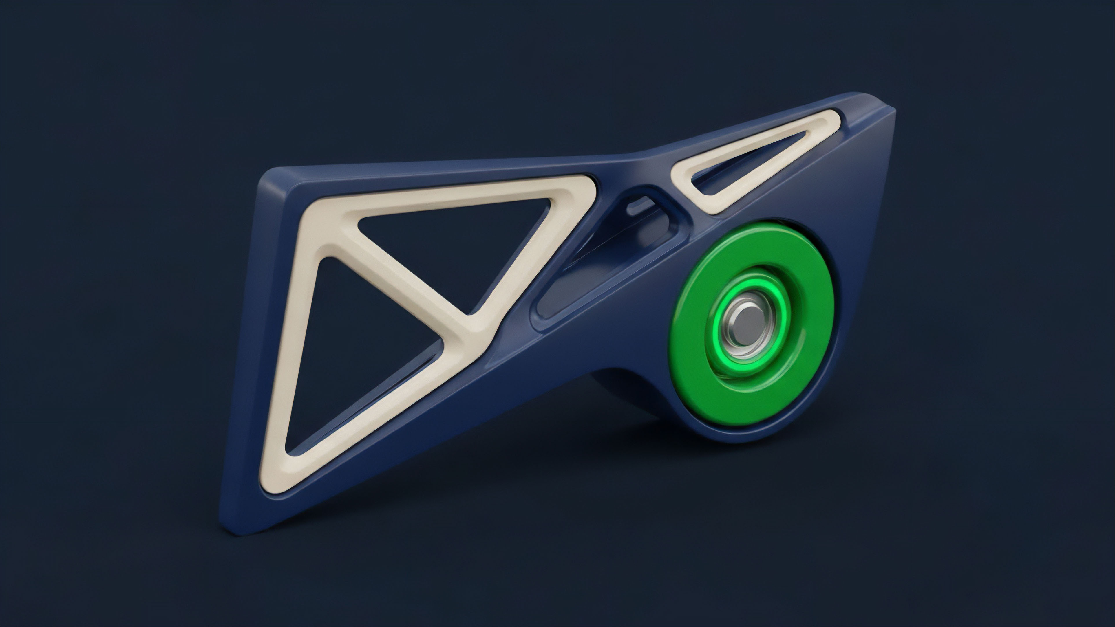 A stylized, futuristic object embodying a complex financial derivative. The asymmetrical chassis represents non-linear market dynamics and volatility surface complexity in options trading. The internal triangular framework signifies a robust smart contract logic for risk management and collateralization strategies. The green wheel component symbolizes continuous liquidity flow within an automated market maker AMM environment. This design reflects the precision engineering required for creating synthetic assets and managing basis risk in decentralized finance DeFi protocols.