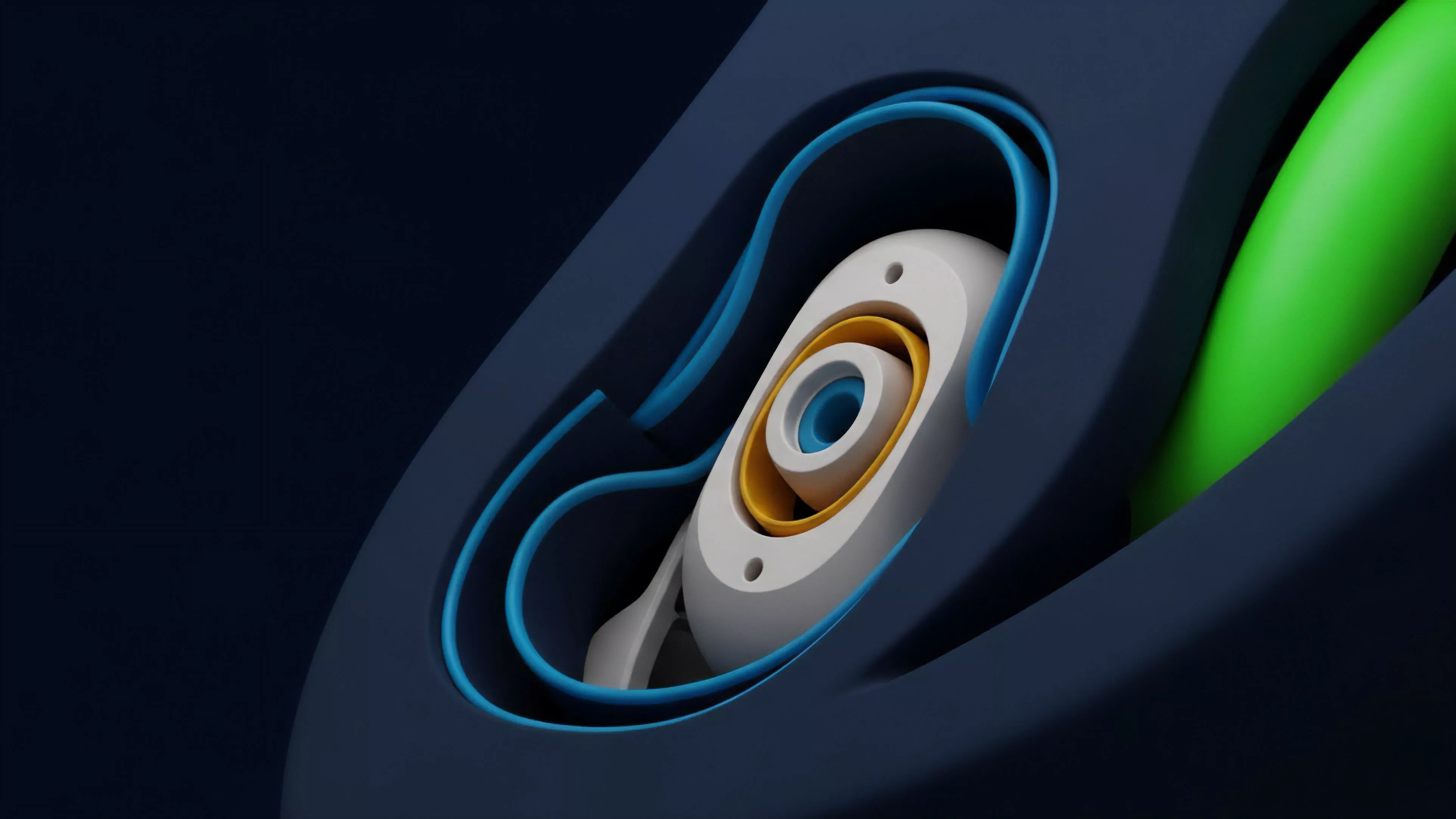A stylized depiction of a decentralized derivatives protocol architecture, featuring a central processing node that represents a smart contract automated market maker.