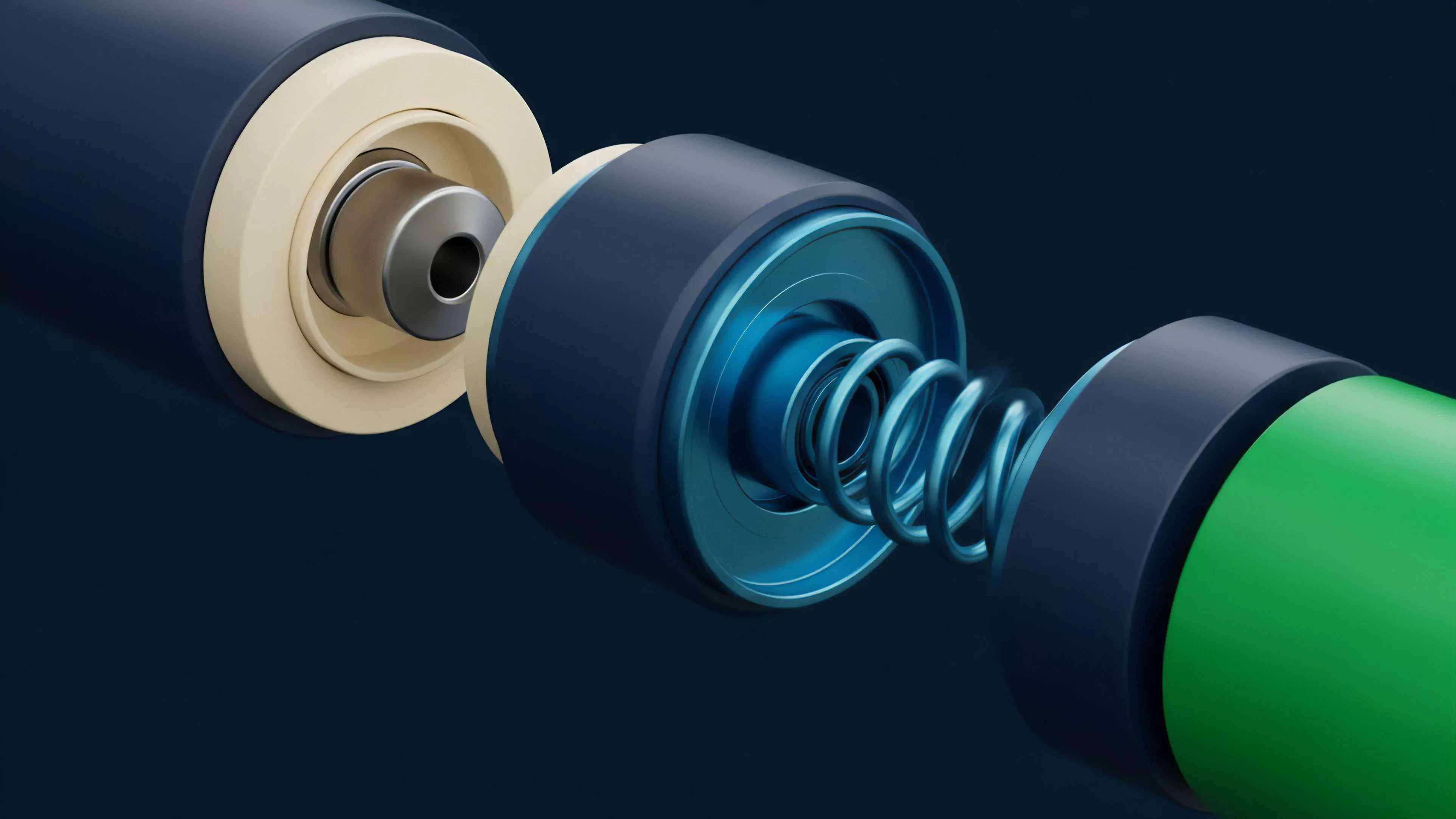 A detailed technical cross-section displays a mechanical assembly featuring a high-tension spring connecting two cylindrical components. The spring's dynamic action metaphorically represents market elasticity and implied volatility in options trading. The green component symbolizes an underlying asset, while the assembly represents a smart contract execution mechanism managing collateralization ratios in a decentralized finance protocol. The tension within the mechanism visualizes risk management and price compression dynamics, crucial for algorithmic trading and derivative contract settlements. This illustrates the precise engineering required for stable liquidity provision.
