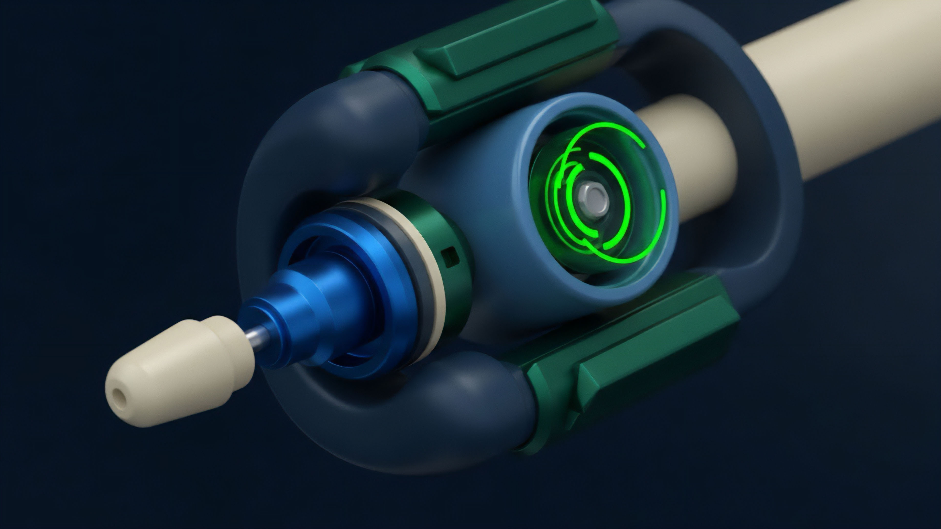 A detailed rendering of a precision-engineered mechanism, symbolizing a decentralized finance protocol’s core engine for derivatives trading. The glowing green ring represents real-time options pricing calculations and volatility data from blockchain oracles. This complex structure reflects the intricate logic of smart contracts, designed for automated collateral management and efficient settlement layers within an Automated Market Maker AMM framework, essential for calculating risk-adjusted returns and managing market slippage.