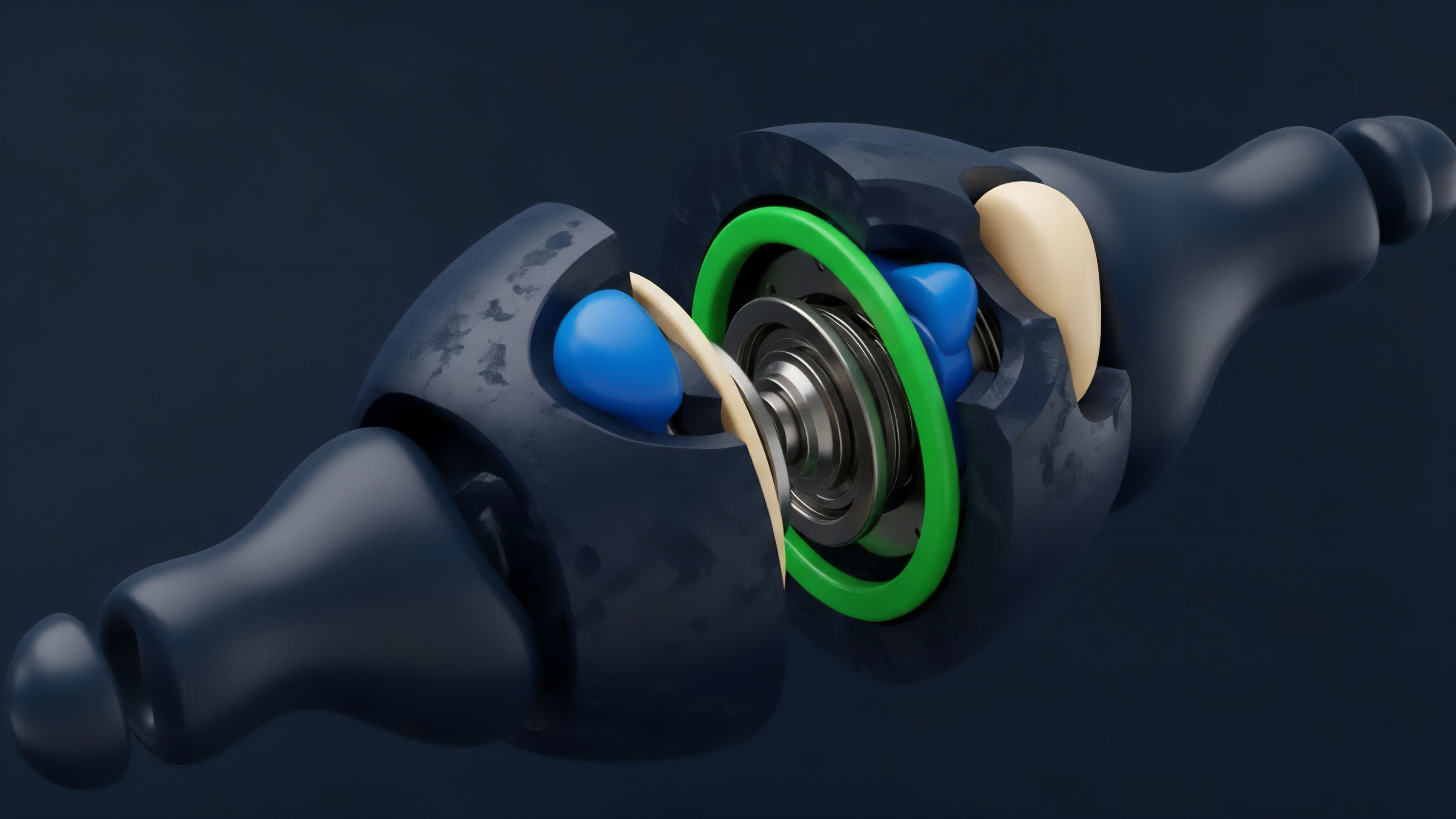 A detailed schematic representing the internal logic of a decentralized options trading protocol. The green ring symbolizes the liquidity pool, serving as collateral backing for option contracts. The metallic core represents the automated market maker's AMM pricing model and settlement mechanism, dynamically calculating strike prices. The blue and beige internal components illustrate the risk management safeguards and collateralized debt position structure, protecting against impermanent loss and ensuring autonomous protocol integrity in a trustless environment. The cutaway view emphasizes the transparency of on-chain operations.