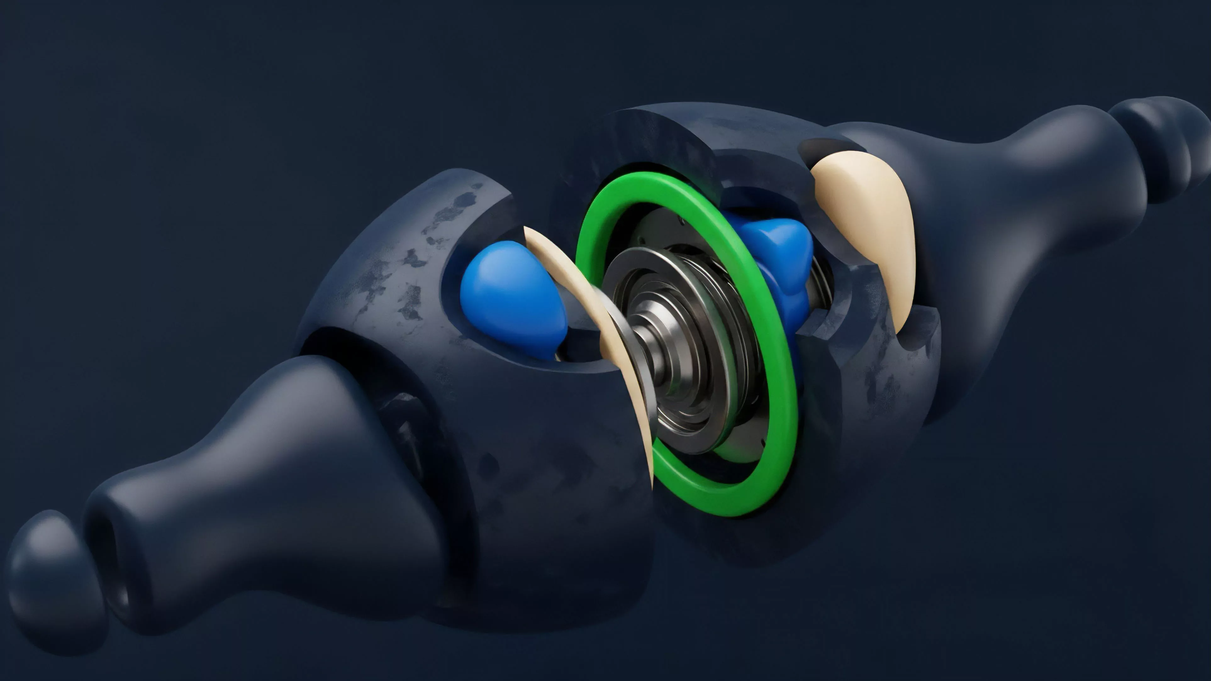 A detailed schematic representing the internal logic of a decentralized options trading protocol. The green ring symbolizes the liquidity pool, serving as collateral backing for option contracts. The metallic core represents the automated market maker's AMM pricing model and settlement mechanism, dynamically calculating strike prices. The blue and beige internal components illustrate the risk management safeguards and collateralized debt position structure, protecting against impermanent loss and ensuring autonomous protocol integrity in a trustless environment. The cutaway view emphasizes the transparency of on-chain operations.