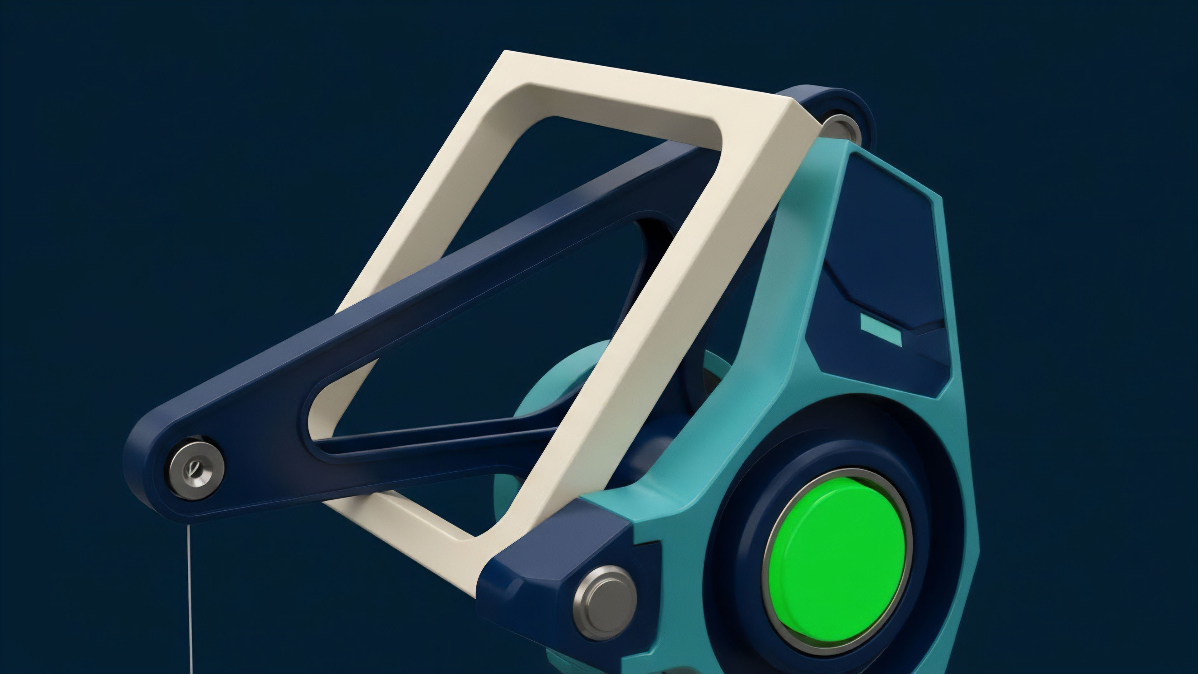 A high-tech mechanical linkage assembly illustrates the structural complexity of a synthetic asset protocol within a decentralized finance ecosystem. The off-white frame represents the collateralization layer, interlocked with the dark blue lever symbolizing dynamic leverage ratios and options contract execution. A bright green component on the teal housing signifies the smart contract trigger, dependent on oracle data feeds for real-time risk management. The design emphasizes precise automated market maker functionality and protocol architecture for efficient derivative settlement. This visual metaphor highlights the necessary interdependencies for robust financial derivatives platforms.