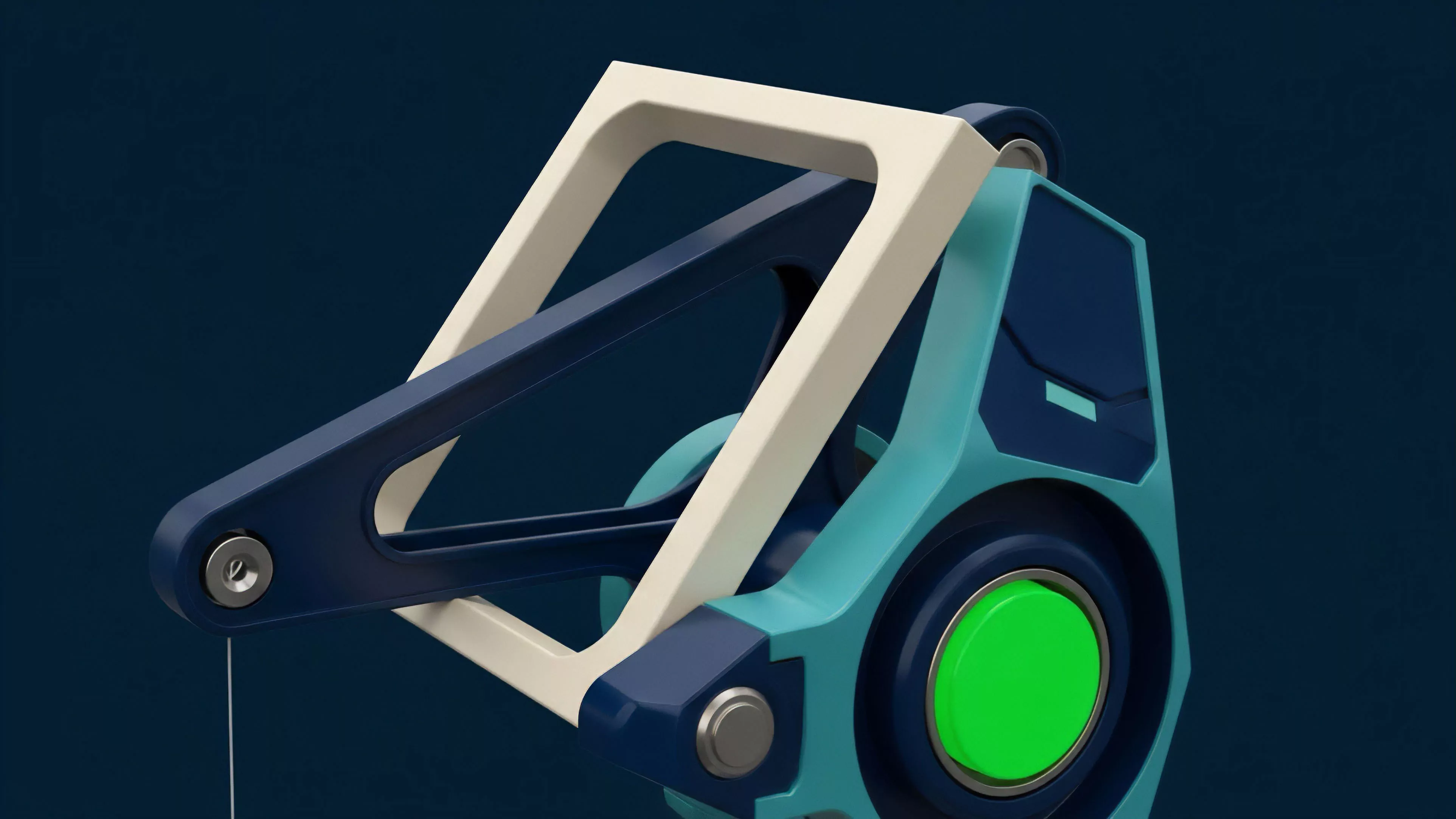 A high-tech mechanical linkage assembly illustrates the structural complexity of a synthetic asset protocol within a decentralized finance ecosystem. The off-white frame represents the collateralization layer, interlocked with the dark blue lever symbolizing dynamic leverage ratios and options contract execution. A bright green component on the teal housing signifies the smart contract trigger, dependent on oracle data feeds for real-time risk management. The design emphasizes precise automated market maker functionality and protocol architecture for efficient derivative settlement. This visual metaphor highlights the necessary interdependencies for robust financial derivatives platforms.