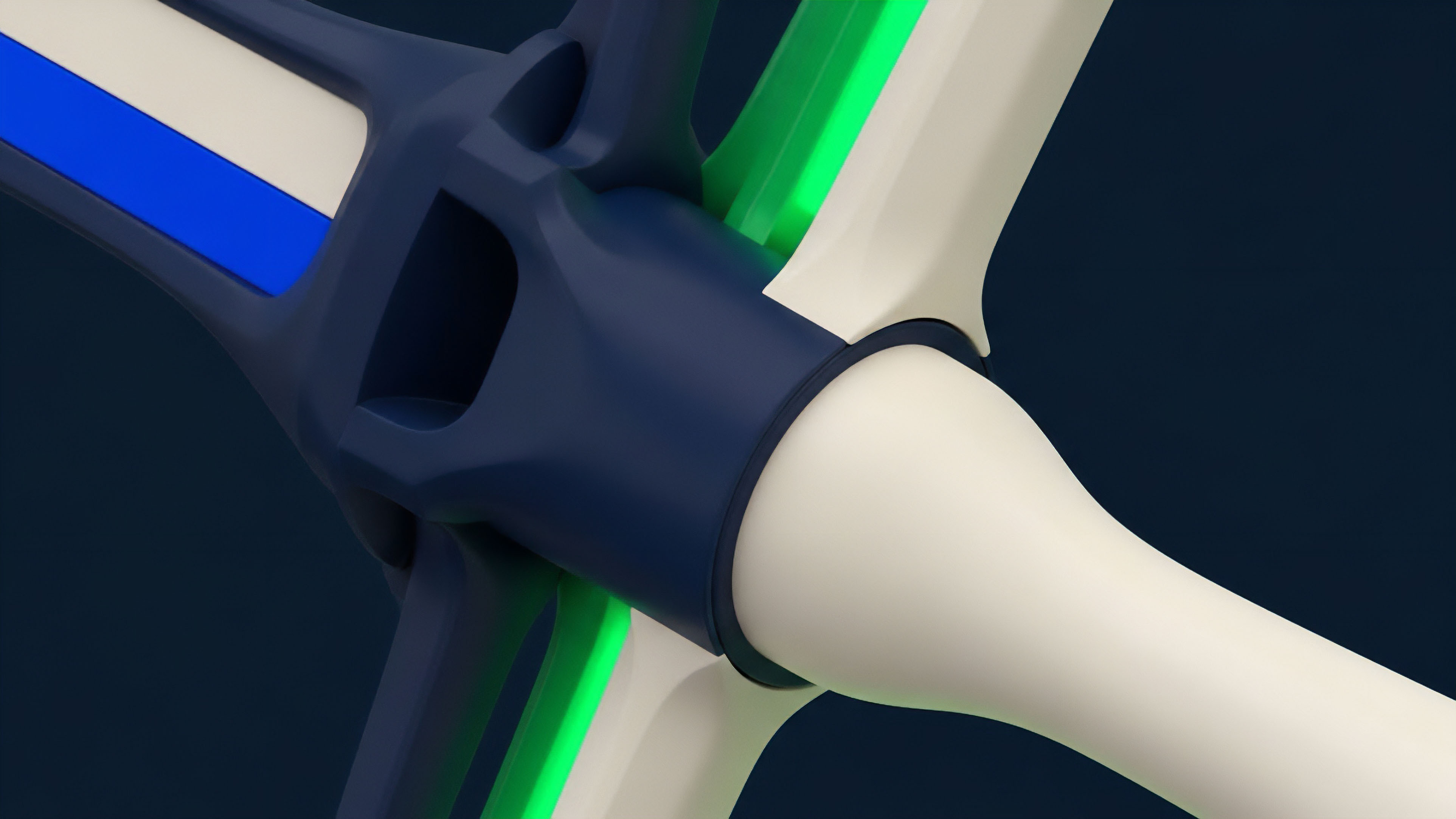 A complex node structure visualizes a decentralized exchange architecture. The dark-blue central hub represents a smart contract managing liquidity pools for various derivatives. White components symbolize different asset collateralization streams, while neon-green accents denote real-time data flow from oracle networks. This abstract rendering illustrates the intricacies of synthetic asset creation and cross-chain interoperability within a high-speed trading environment, emphasizing basis trading strategies and automated market maker mechanisms for efficient capital allocation. The structure highlights the importance of data integrity in maintaining a robust risk management framework.