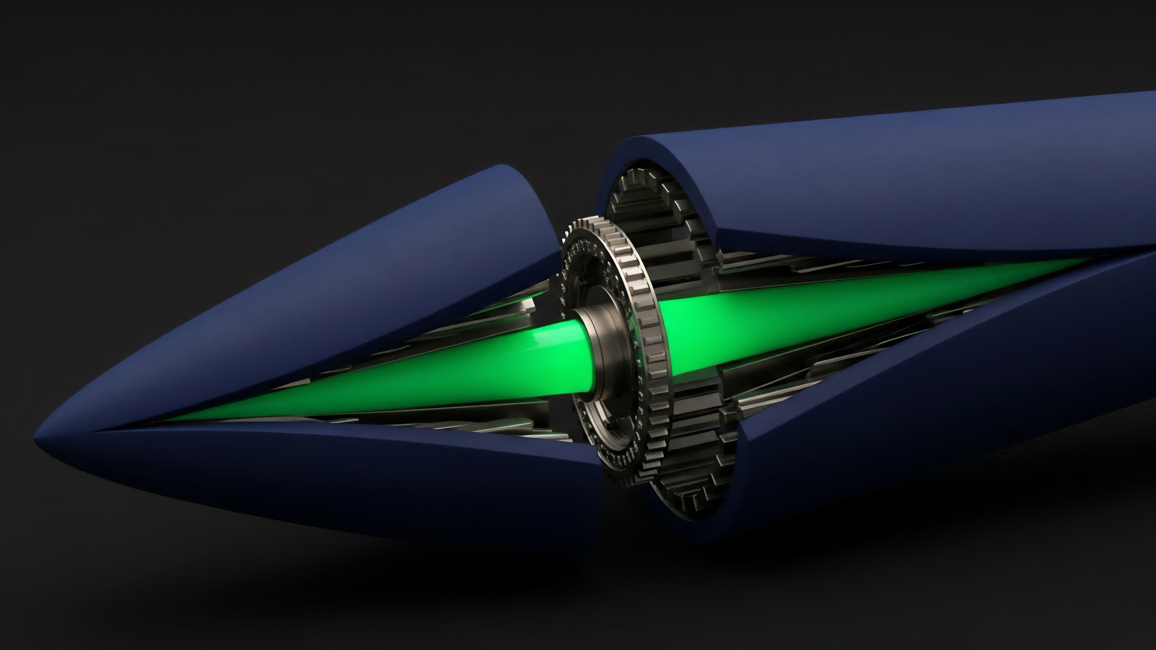 A sleek blue casing splits apart, revealing a glowing green core and intricate internal gears, metaphorically representing a complex financial derivatives mechanism. The green light symbolizes the high-yield liquidity pool or collateralized debt position CDP at the heart of a decentralized finance protocol. The gears depict the automated market maker AMM logic and smart contract execution for options trading, illustrating how tokenomics and algorithmic risk management govern the unbundling of complex financial products during a flash loan or margin call.