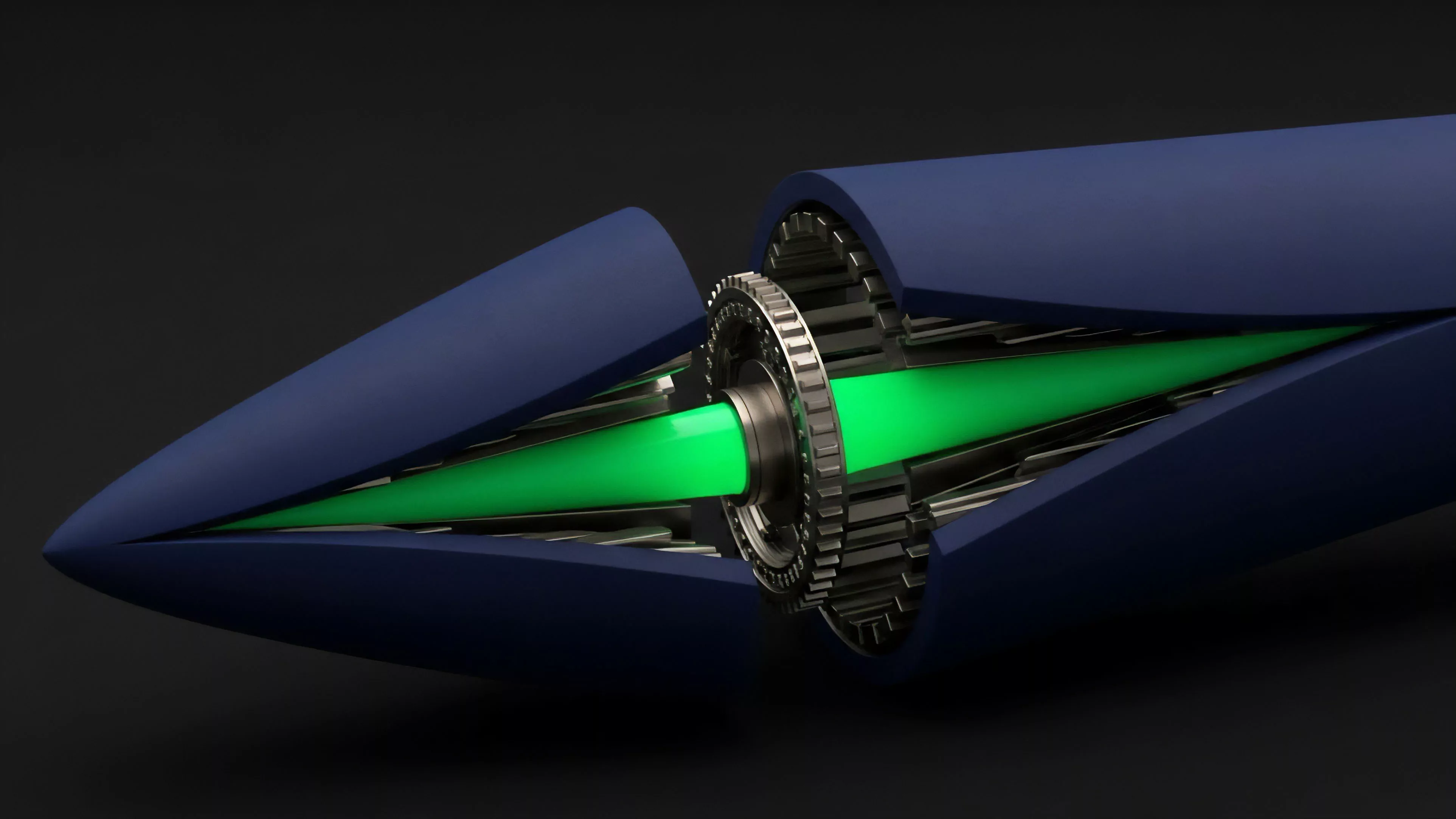A sleek blue casing splits apart, revealing a glowing green core and intricate internal gears, metaphorically representing a complex financial derivatives mechanism. The green light symbolizes the high-yield liquidity pool or collateralized debt position CDP at the heart of a decentralized finance protocol. The gears depict the automated market maker AMM logic and smart contract execution for options trading, illustrating how tokenomics and algorithmic risk management govern the unbundling of complex financial products during a flash loan or margin call.