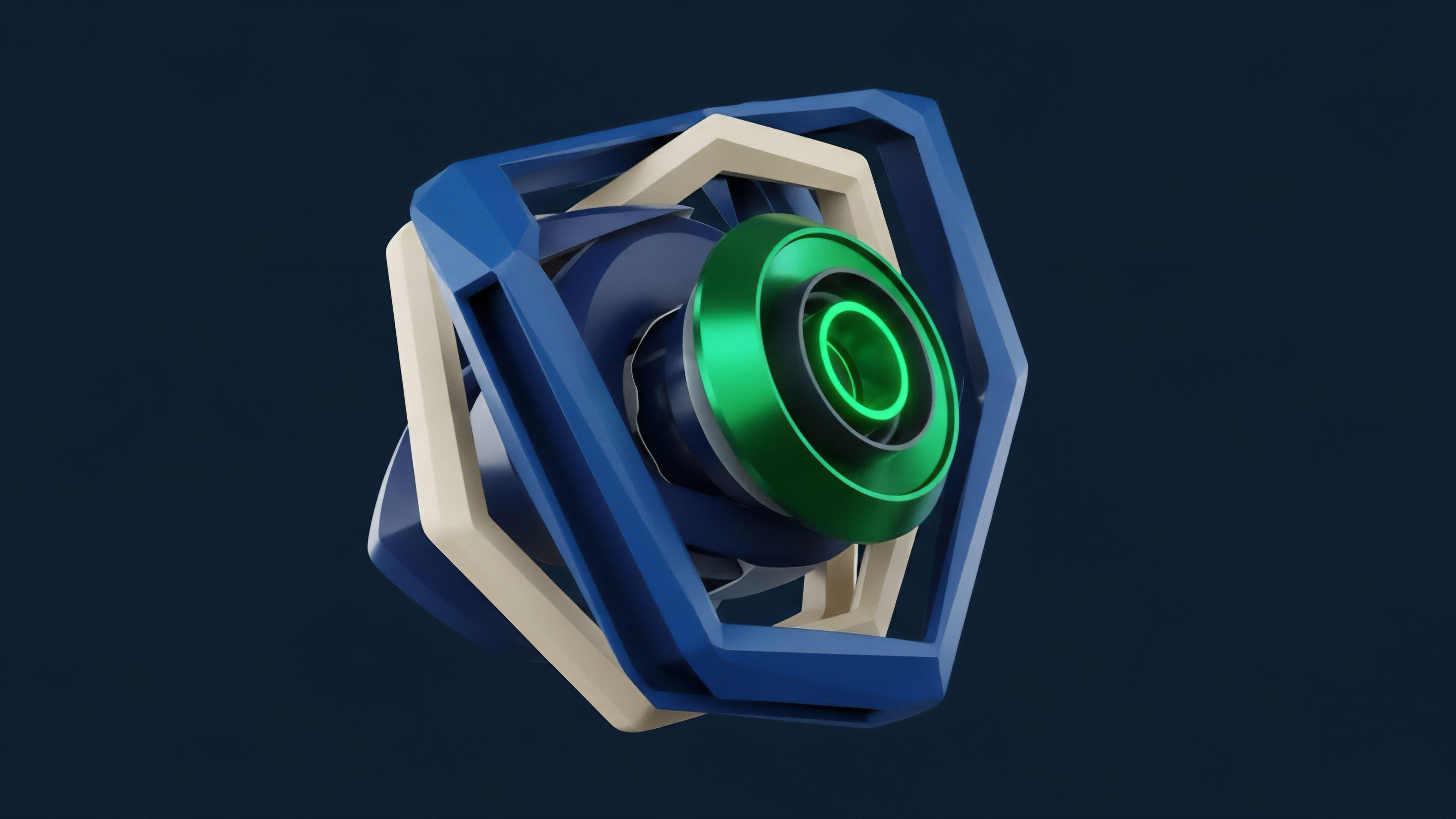 The render illustrates a complex decentralized structured product, with layers representing distinct risk tranches. The outer blue structure signifies a protective smart contract wrapper, while the inner components manage automated execution logic. The central green luminescence represents an active collateralization mechanism within a yield farming protocol. This system visualizes the intricate risk modeling required for exotic options or perpetual futures, providing capital efficiency through layered collateralization ratios.