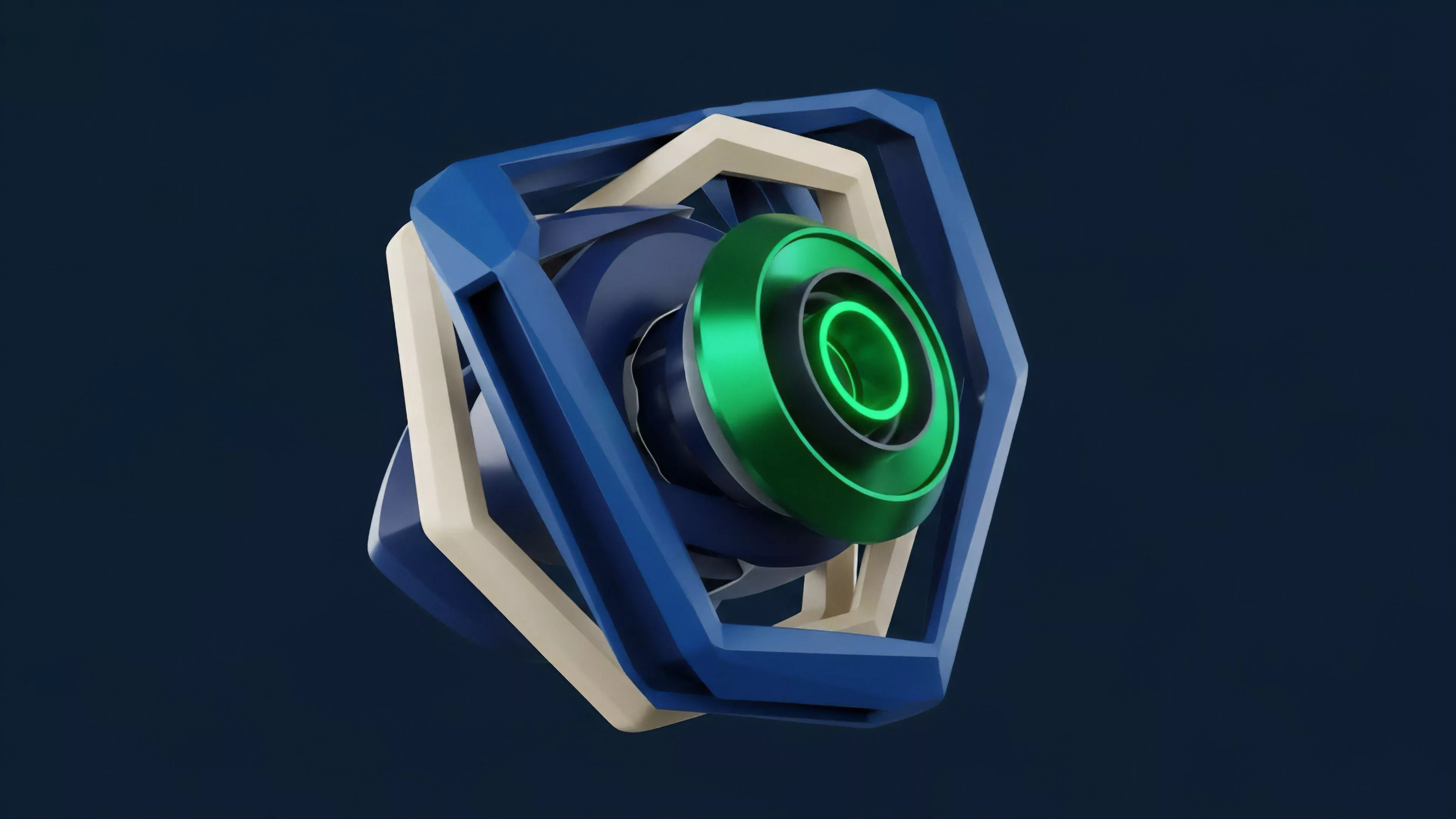 The render illustrates a complex decentralized structured product, with layers representing distinct risk tranches. The outer blue structure signifies a protective smart contract wrapper, while the inner components manage automated execution logic. The central green luminescence represents an active collateralization mechanism within a yield farming protocol. This system visualizes the intricate risk modeling required for exotic options or perpetual futures, providing capital efficiency through layered collateralization ratios.