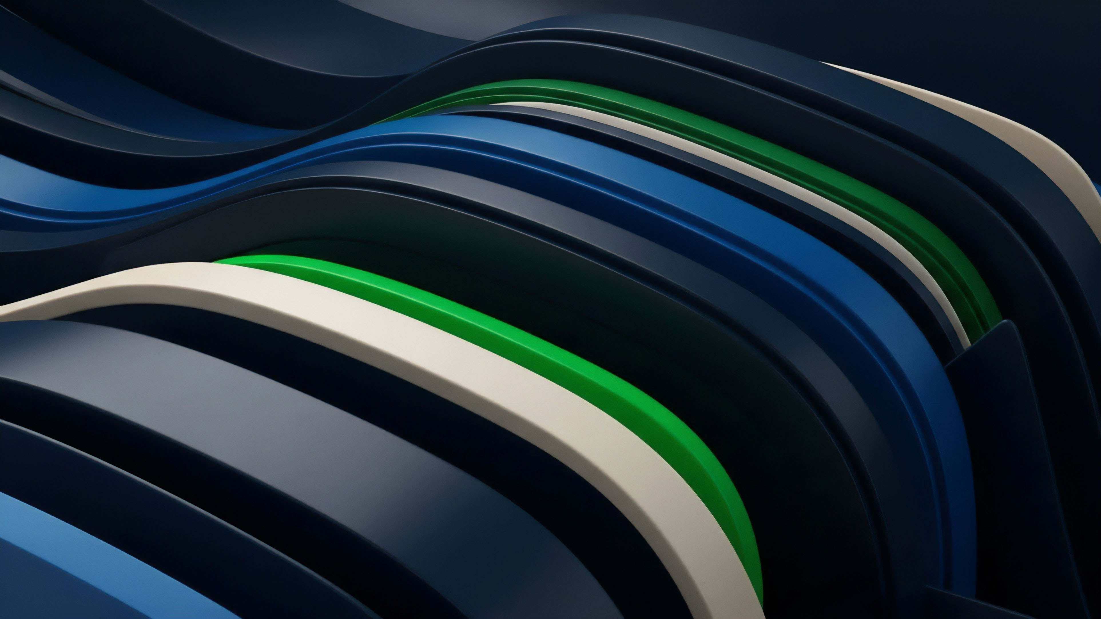 Undulating layered ribbons in deep blues black cream and vibrant green illustrate the complex structure of derivatives tranches. The stratification of colors visually represents risk segmentation within structured financial products. The distinct green and white layers signify divergent asset allocations or market segmentation strategies reflecting the dynamics of high-frequency trading and algorithmic liquidity flow across different collateralized debt positions in decentralized finance protocols. This abstract model captures the essence of sophisticated risk layering and liquidity provision.