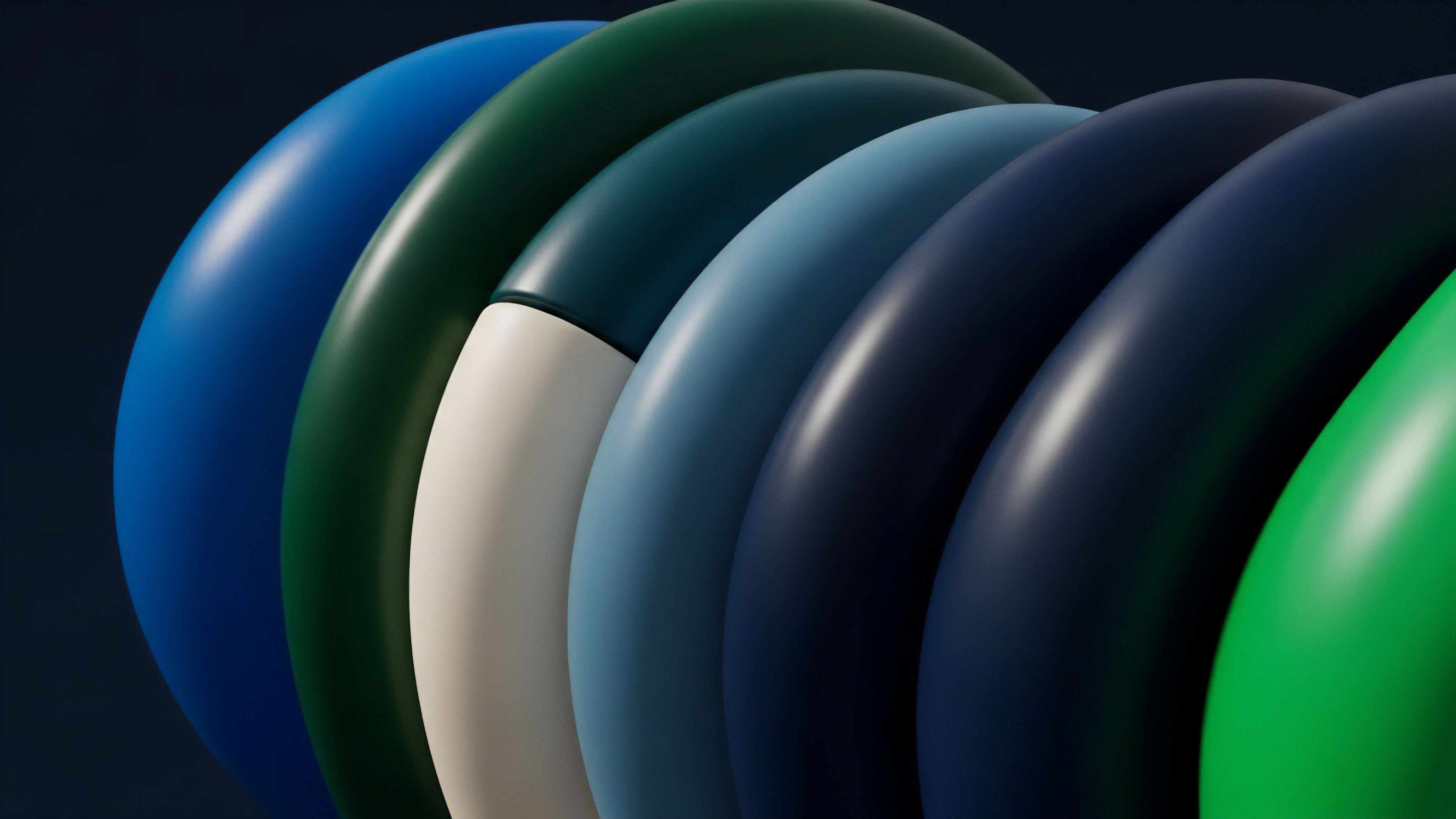 A close-up view of smooth, rounded rings in tight progression, transitioning through shades of blue, green, and white. This abstraction represents the continuous flow of capital and data across different blockchain layers and interoperability protocols. The blue segments symbolize Layer 1 stability, while the gradient progression illustrates risk stratification in financial derivatives. The white segment may signify a collateral tranche or a specific trigger point. The overall structure highlights liquidity aggregation and transaction finality in complex synthetic derivatives, emphasizing the interplay between various components in a decentralized ecosystem.