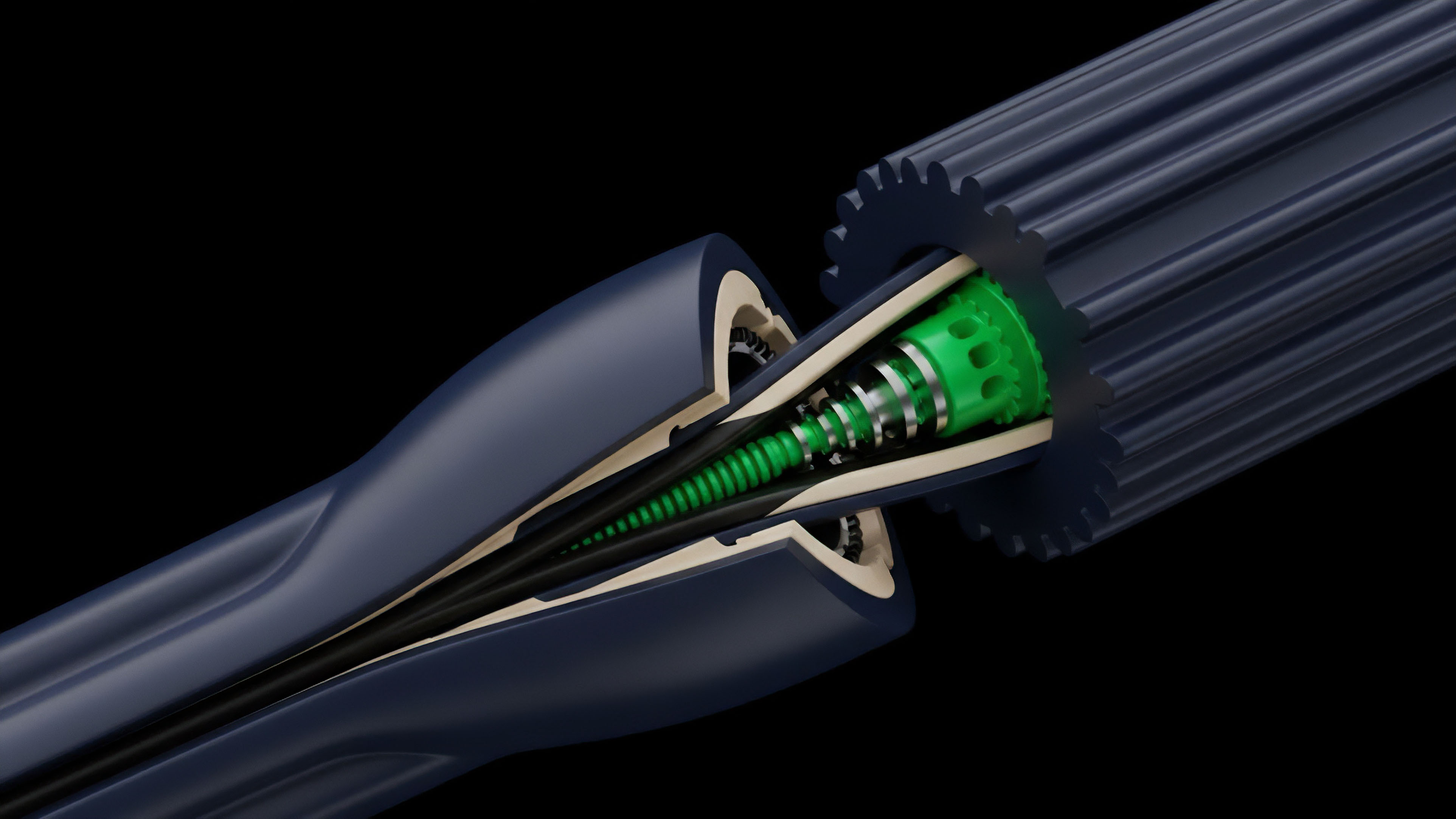 A detailed cross-section reveals the intricate internal structure of a financial mechanism. The green helical component represents the dynamic pricing model for decentralized finance options contracts. This spiral structure illustrates continuous liquidity provision and collateralized debt position management within a smart contract framework, symbolized by the dark outer casing. The connection point with a gear signifies the automated market maker AMM logic and the precise execution of derivative contracts based on complex algorithms. This visual metaphor highlights the structured flow and risk management processes underlying sophisticated options trading strategies.