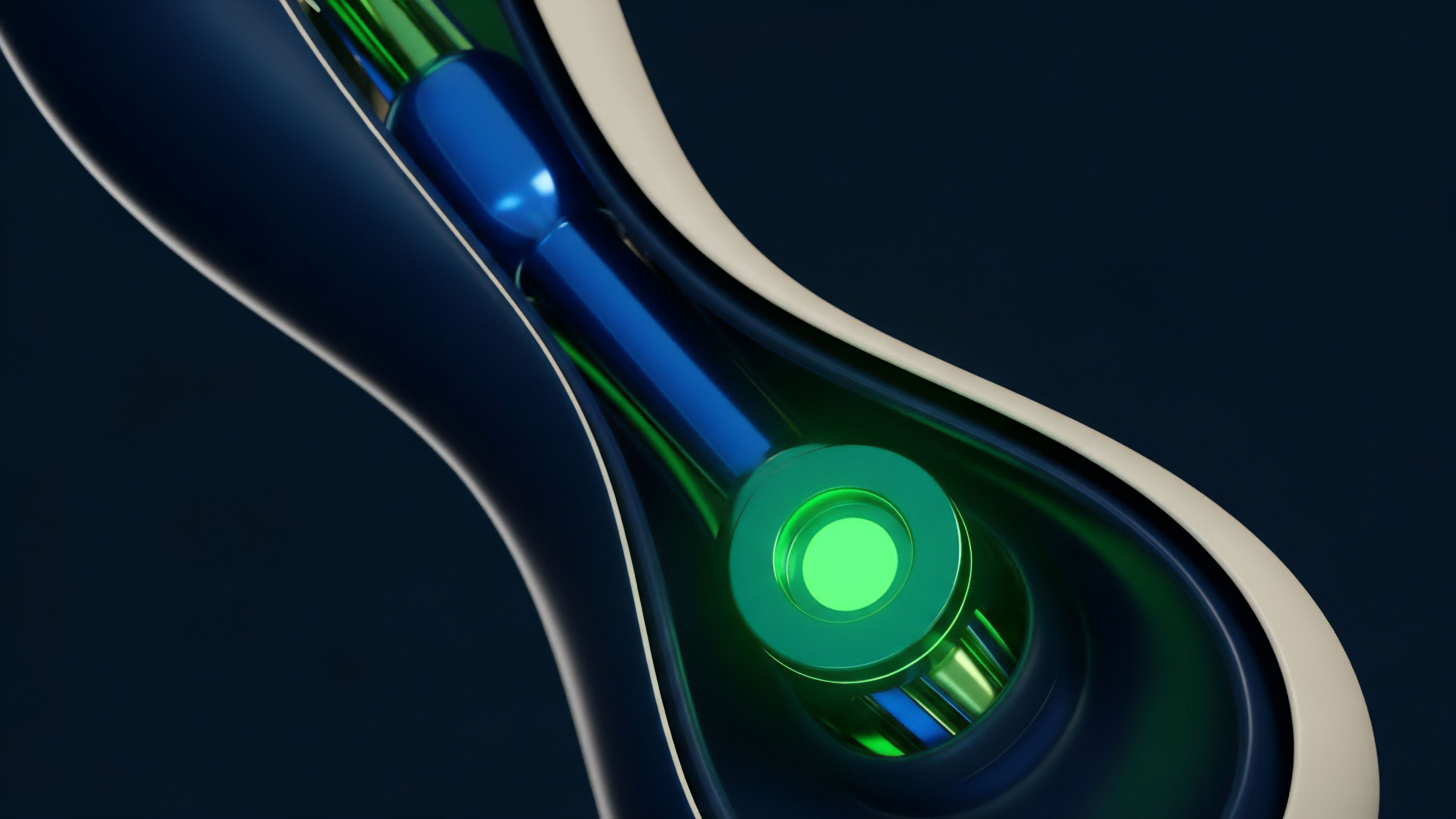 This abstract visualization depicts the internal mechanics of a high-frequency automated trading system. A luminous green signal indicates a successful options contract validation or a trigger for automated execution. The sleek blue structure represents a capital allocation pathway within a decentralized finance protocol. The cutaway view illustrates the inner workings of a smart contract where transactions and liquidity flow are managed transparently. The system performs instantaneous collateralization and risk management functions optimizing yield generation in a complex derivatives market.