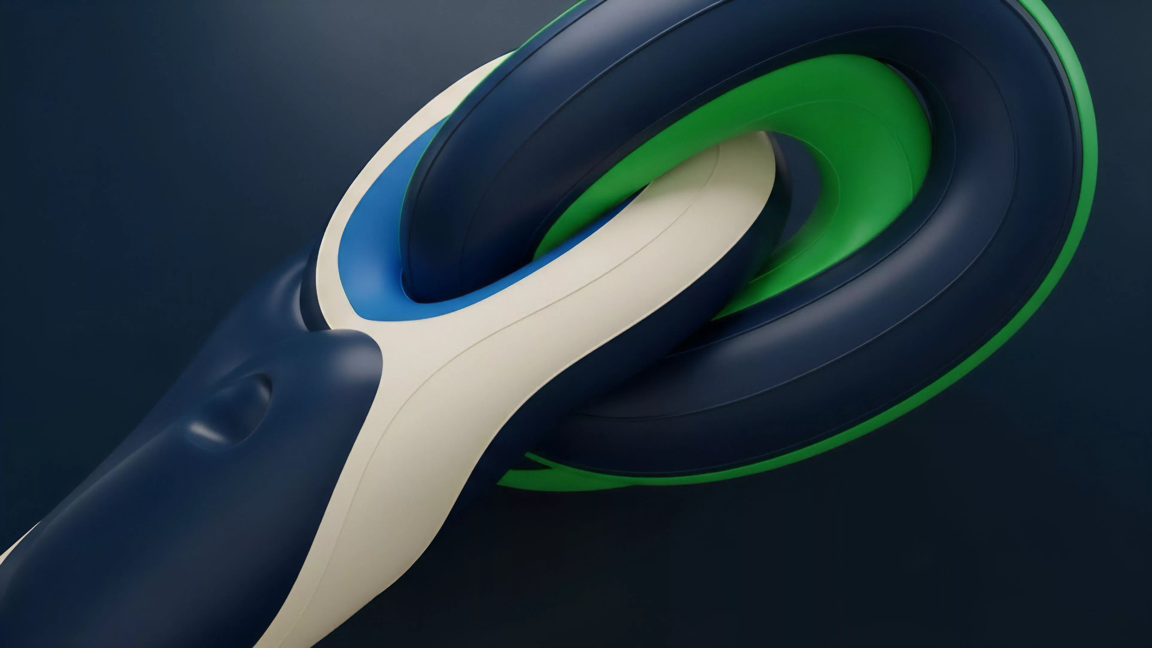 A complex abstract render depicts intertwining smooth forms in navy blue, white, and green, creating an intricate, flowing structure. This visualization represents the sophisticated nature of structured financial products within decentralized finance ecosystems. The interlinked components reflect intricate collateralization structures and risk exposure profiles associated with exotic derivatives. The interplay illustrates complex multi-layered payoffs, requiring precise delta hedging strategies to manage counterparty risk across diverse assets within a smart contract framework.