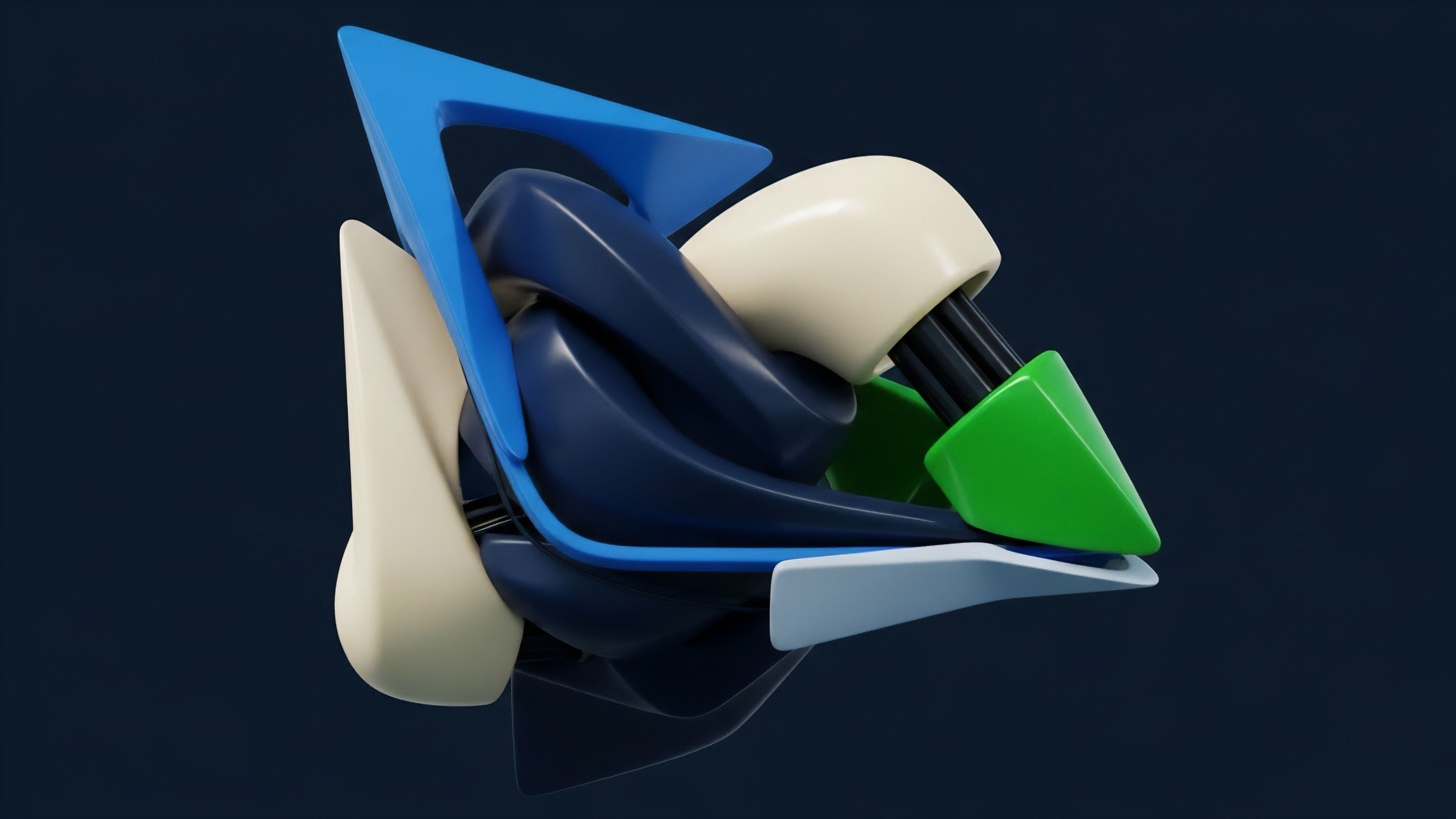 A complex abstract structure composed of layered elements in blue, white, and green. The forms twist around each other, demonstrating intricate interdependencies. This visual metaphor represents composable architecture in decentralized finance DeFi, where smart contract logic and structured products create complex financial instruments. The dark blue core might signify deep liquidity pools, while the light elements represent collateralized debt positions interacting with different risk management frameworks. The green part could be a specific asset class or yield source within a complex derivative structure.