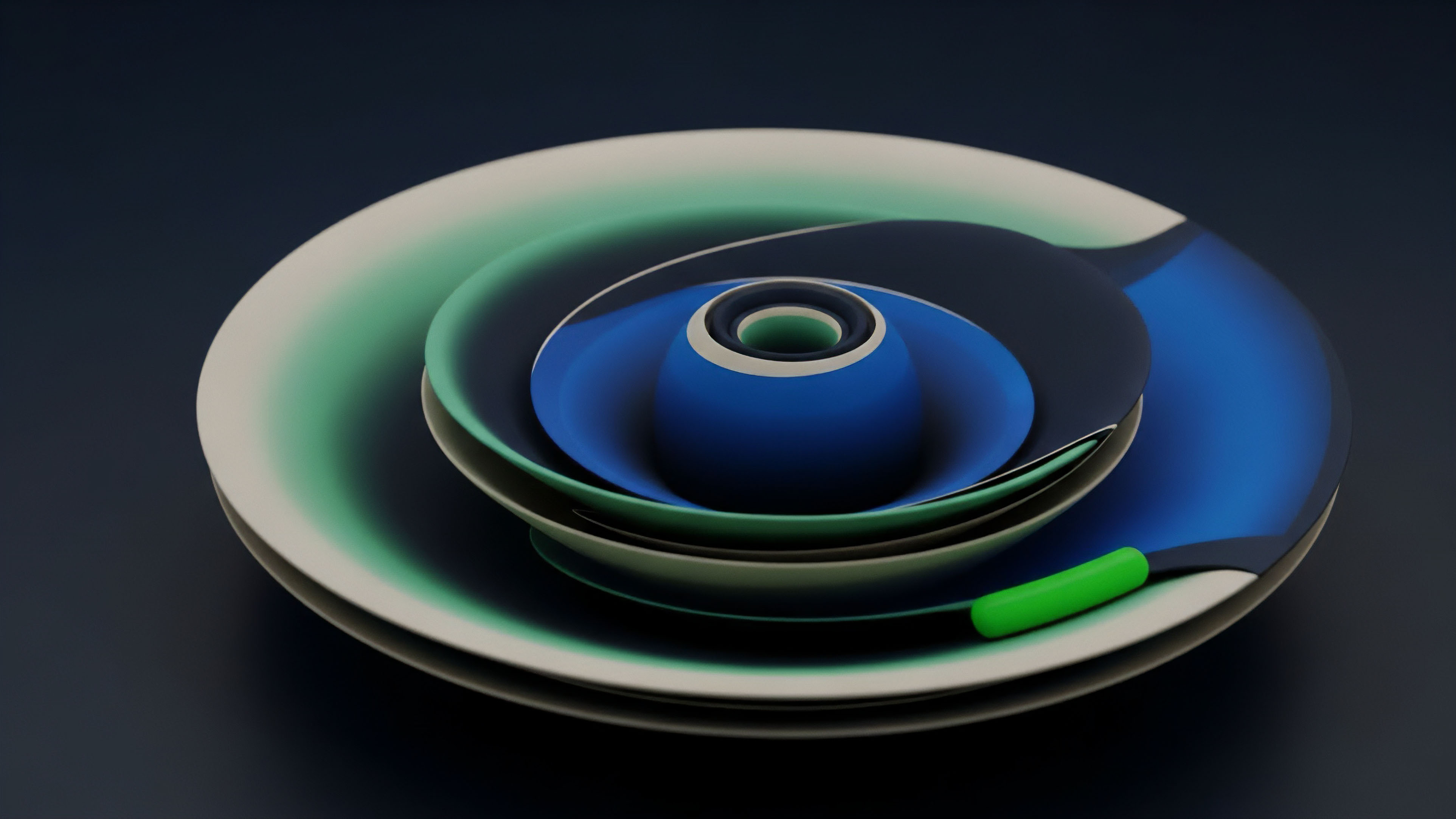 Concentric layers of abstract design create a visual metaphor for layered financial products and risk stratification within structured products. The gradient transition from light green to deep blue symbolizes shifting risk profiles and liquidity aggregation in decentralized finance protocols. The inward spiral represents the increasing complexity and value convergence in derivative nesting. A bright green element suggests an exotic option or an asymmetric risk position, highlighting specific yield generation strategies within the complex options chain.