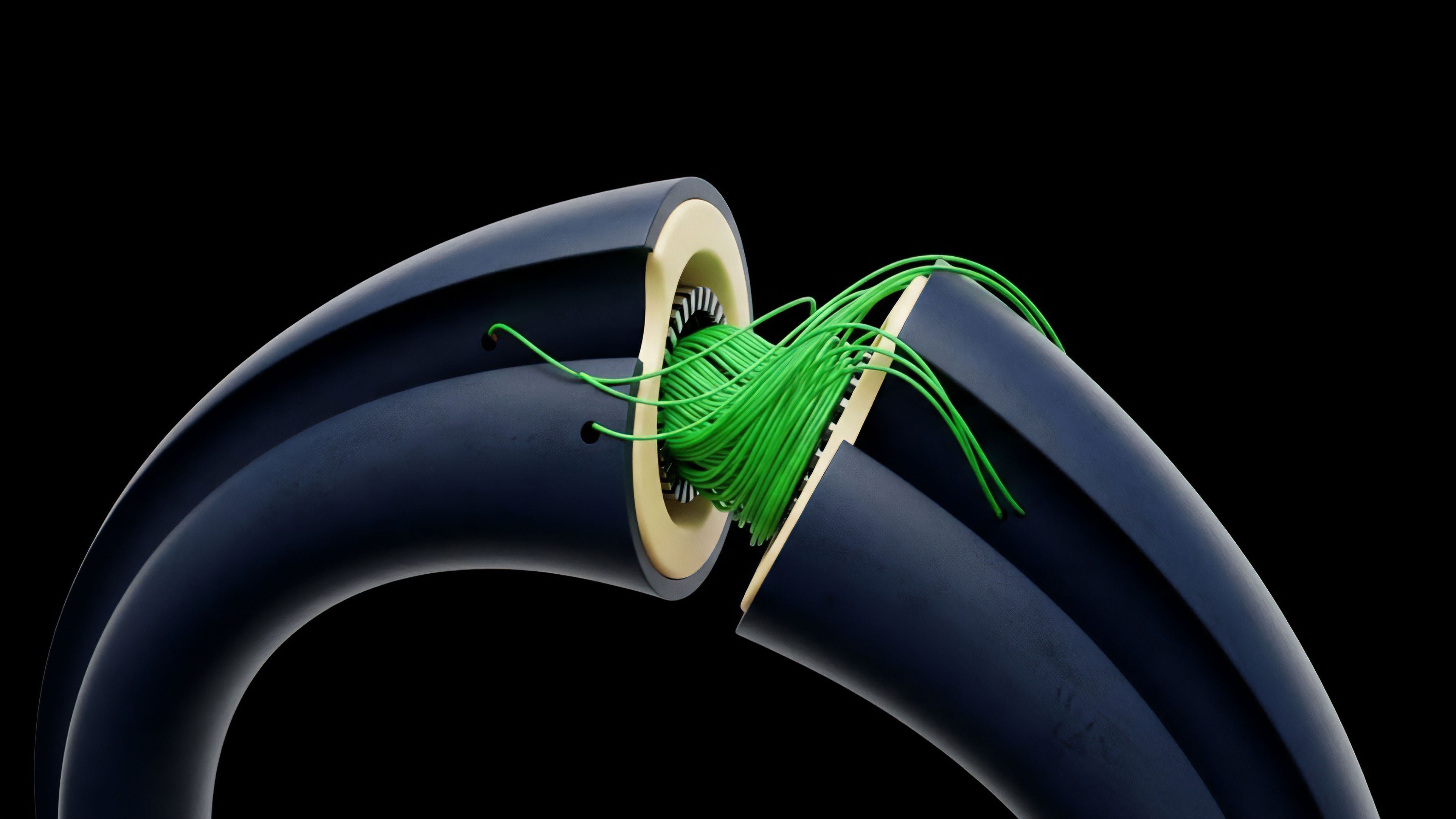 This visual abstraction portrays the systemic risk inherent in on-chain derivatives and liquidity protocols. A cross-section reveals a disruption in the continuous flow of notional value represented by green fibers, exposing the underlying asset's core infrastructure. The break symbolizes a flash crash or smart contract vulnerability within a decentralized finance ecosystem. The detachment illustrates the potential for order flow fragmentation and liquidity crises, emphasizing the critical need for robust cross-chain interoperability solutions and layer-2 scaling mechanisms to ensure market stability and prevent cascading failures.