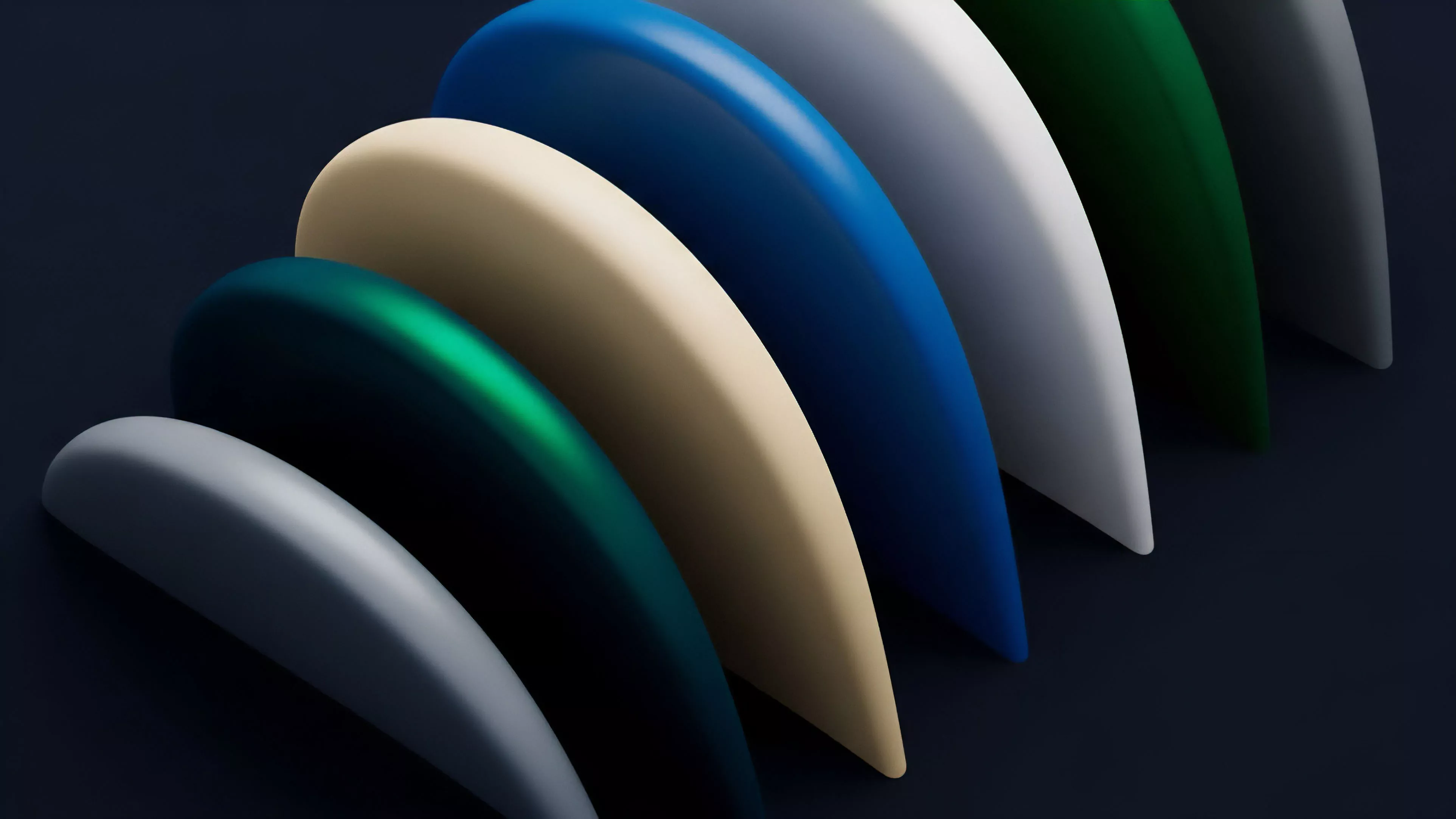 A sequence of curved, overlapping shapes in a progression of colors, from foreground gray and teal to background blue and white. This configuration visually represents risk stratification within complex financial derivatives. The individual objects symbolize specific asset classes or tranches in structured products, where each layer represents different levels of volatility or collateralization. This model illustrates how risk exposure accumulates in synthetic assets and how a portfolio might be diversified through various liquidity pools.