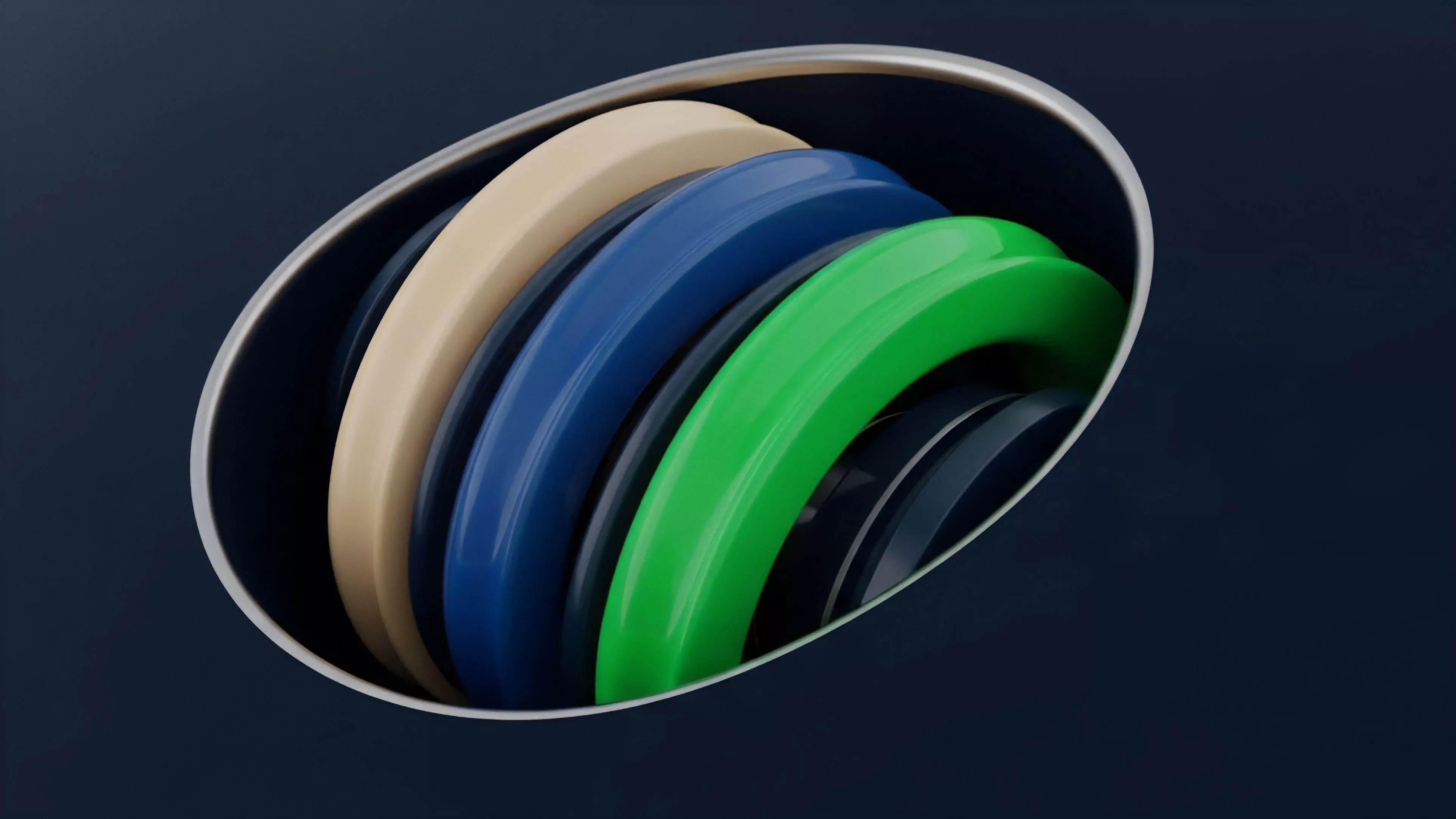 Layered, concentric bands in various colors within a framed enclosure illustrate a complex financial derivatives structure. The distinct layers—light beige, deep blue, and vibrant green—represent different risk tranches within a structured product or a multi-tiered options strategy. This configuration visualizes the dynamic interaction of assets in collateralized debt obligations, where risk mitigation and yield generation are allocated across different layers. The system emphasizes advanced portfolio construction techniques and cross-chain interoperability in decentralized finance.