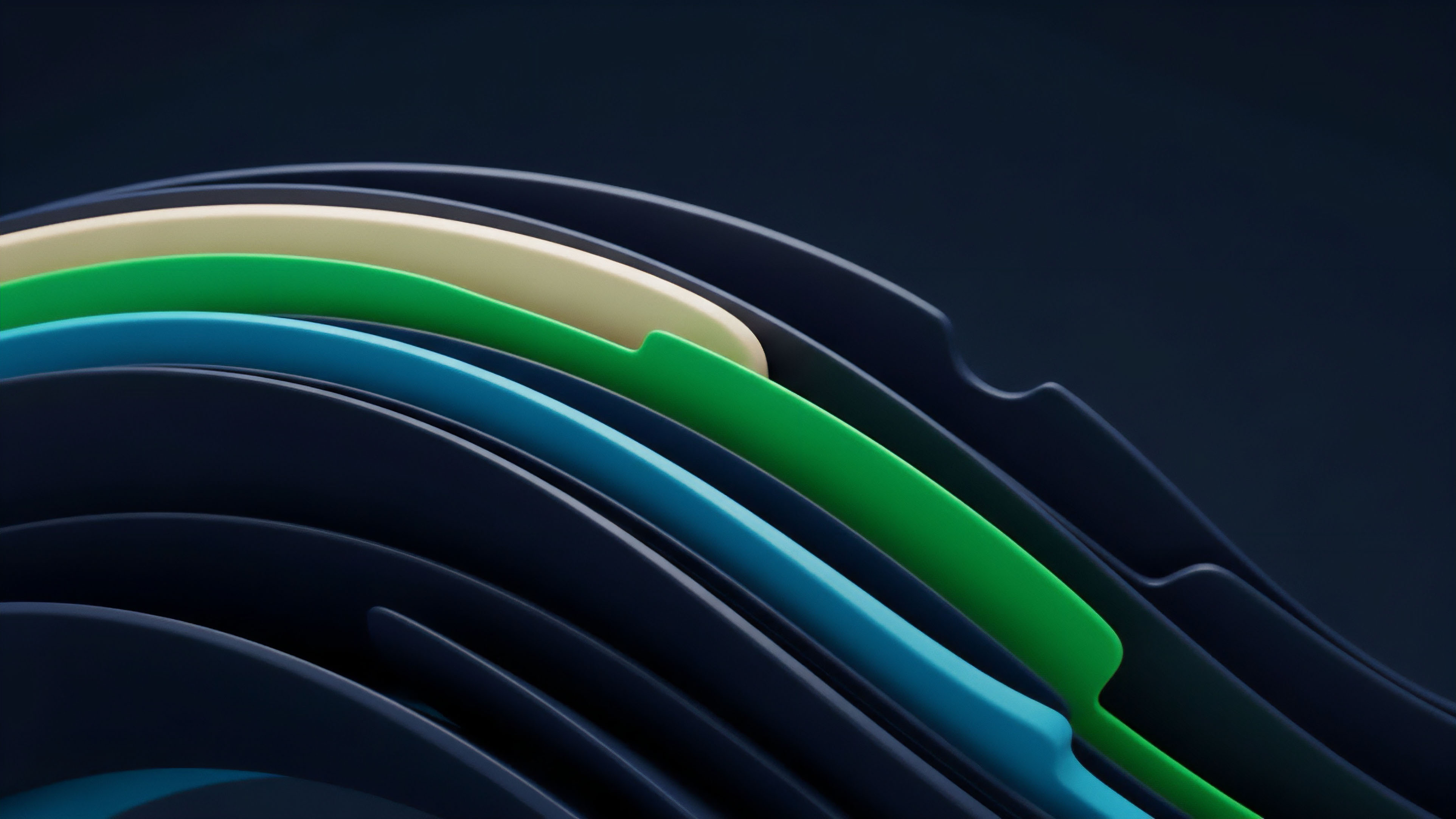 The abstract visual metaphor represents the intricate layering of risk within decentralized finance derivatives protocols. Each smooth, flowing stratum symbolizes a different collateralized position or tranche, illustrating how various asset classes interact. The contrasting colors highlight market segmentation and diverse risk exposure profiles, ranging from stable assets beige to volatile assets green and blue. The dynamic arrangement visualizes potential cascading liquidations where shifts in underlying asset prices or oracle data streams trigger systemic risk across interconnected positions in a complex options chain.